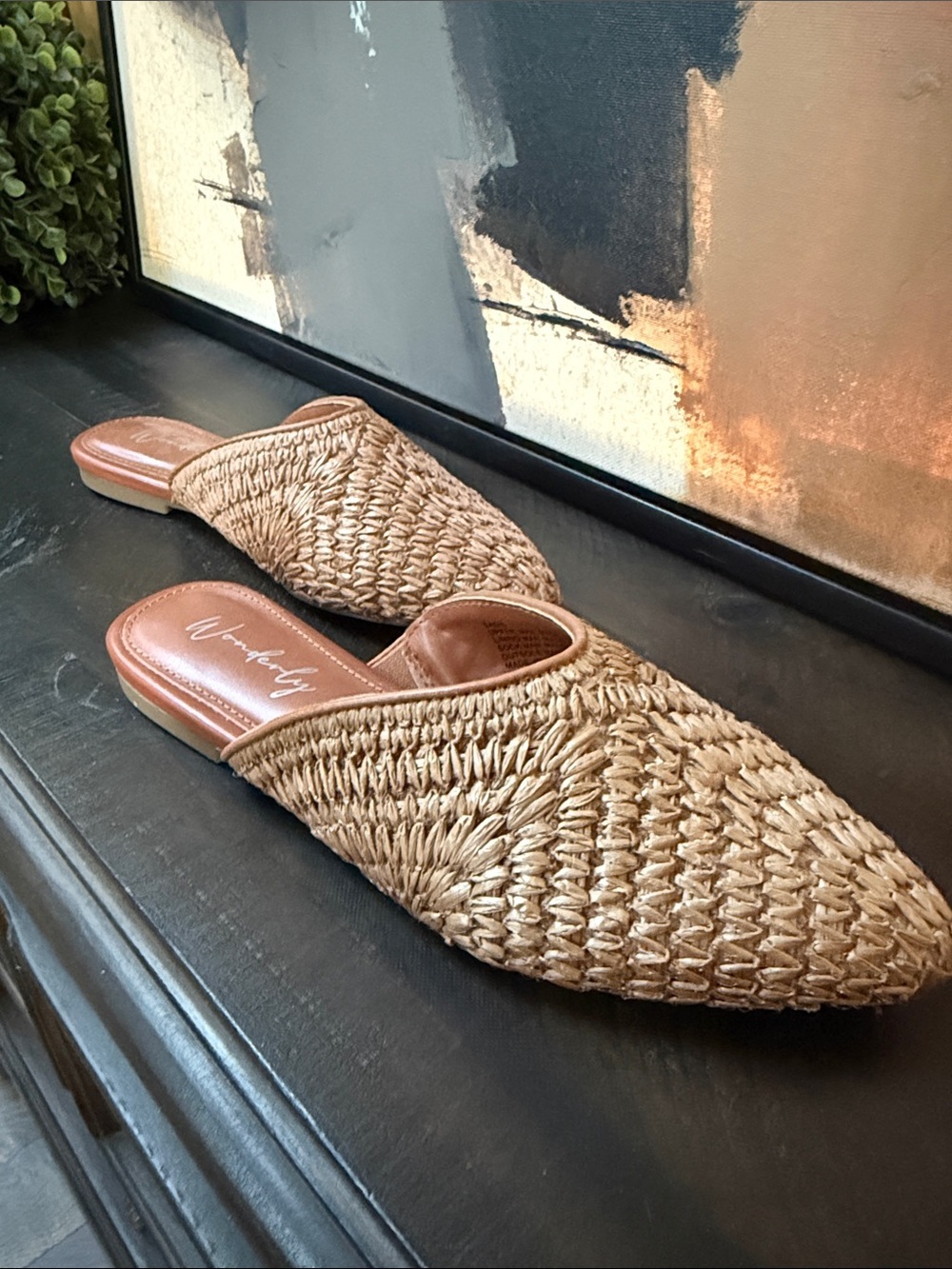 Wonderly Woven Pointed Mule in Natural Tan - Picture 2 of 3